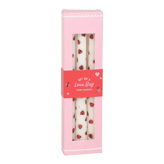 Set of 3 Love Bug Ladybug Taper Candles