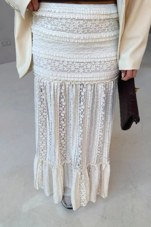 Drop Hem Lace Maxi Skirt