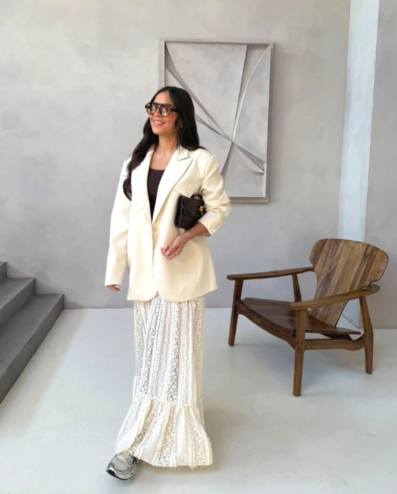 Drop Hem Lace Maxi Skirt: Black or White